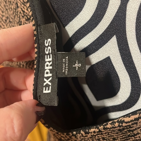 Express Size L Mocha & Black Faux Button-up Midi Dress - Picture 5 of 7